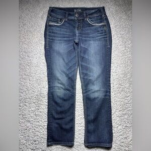 Silver Jeans Womens 28 Suki Capri Mid Rise Fluid Denim Big Stitch Embroidered